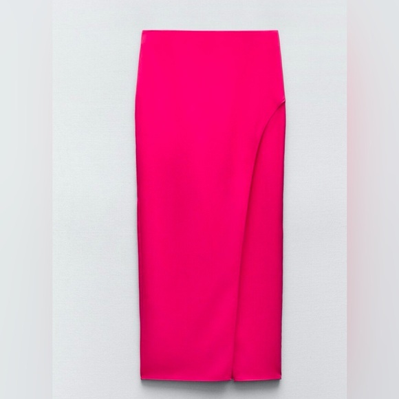NWT Zara FUCHSIA MIDI SKIRT With Slit - Picture 1 of 4